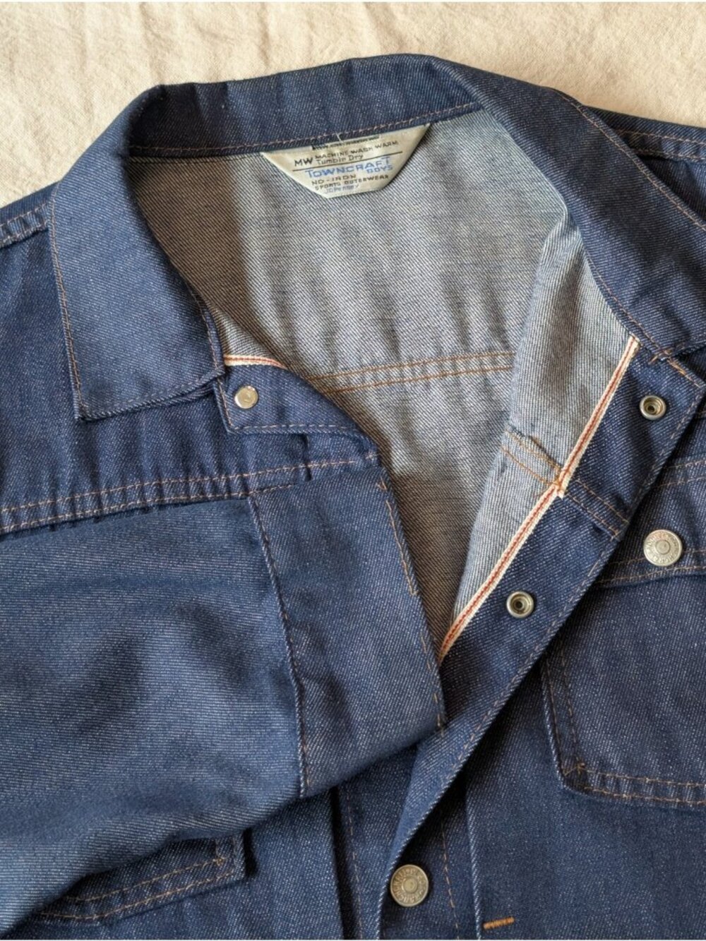 JCPenney Ranchcraft VTG 70s Selvedge Cotton Blend Cropped Denim Snap Jacket MD